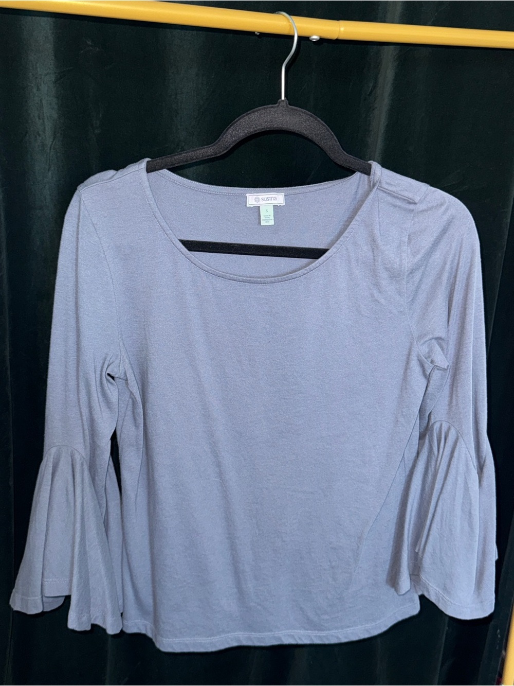 Susina Light Gray Bell Sleeve Long Sleeve Top